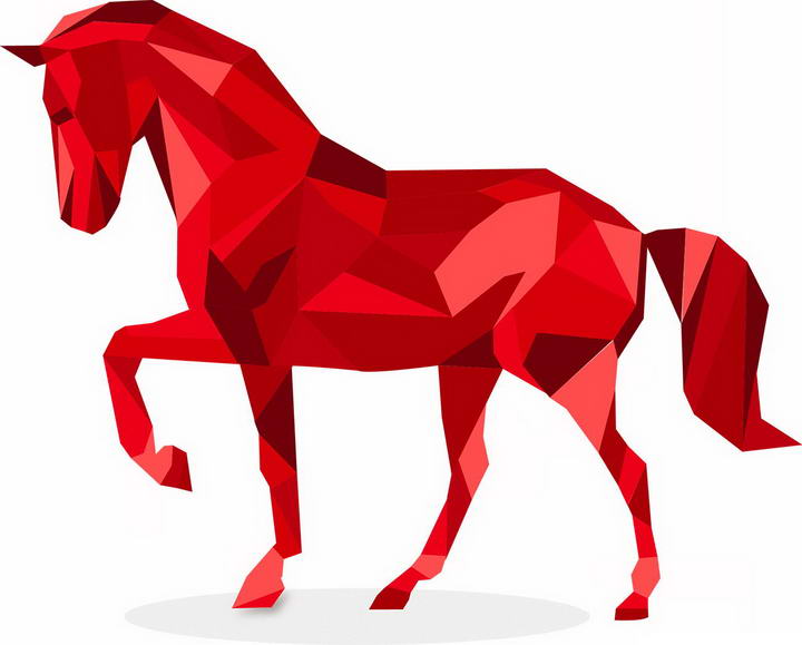 红色多边形组成的骏马图片png免抠素材