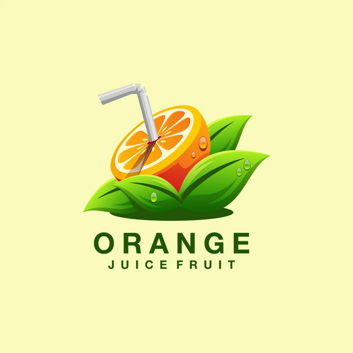 吸管插在橙子上果汁饮料类logo图标设计方案图片免抠素材