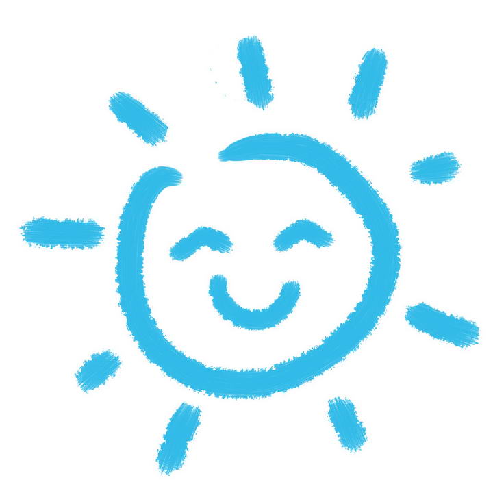 蓝色涂鸦可爱风格笑脸卡通太阳图片免抠素材