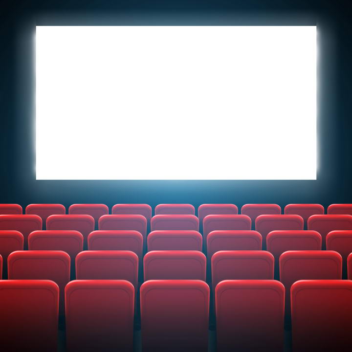 电影院红色座椅观看电影内容可更换样机图片免抠素材