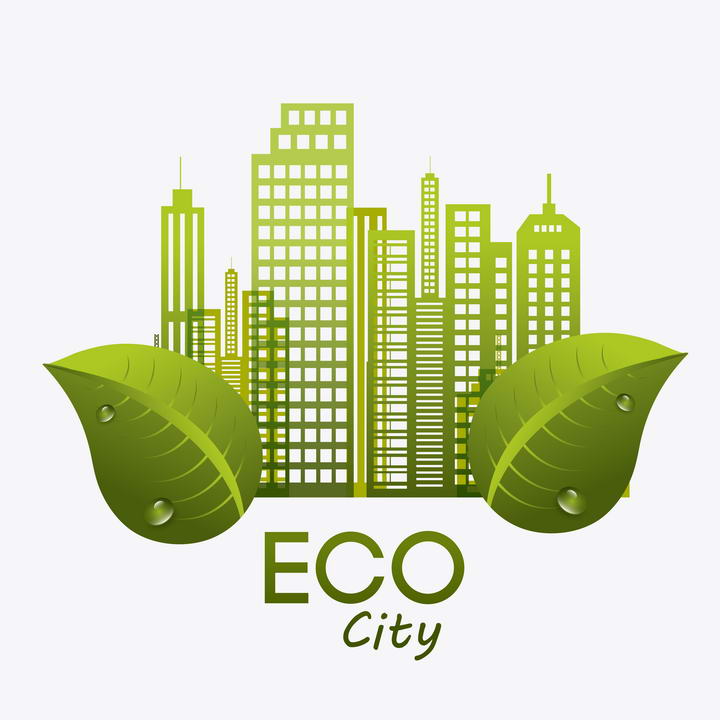 绿叶装饰的绿色高楼大厦生态城市节能环保图片免抠素材