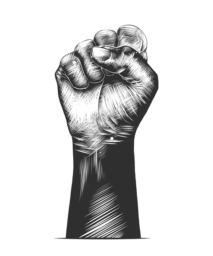 黑色素描风格握紧的拳头力量的象征免扣图片素材