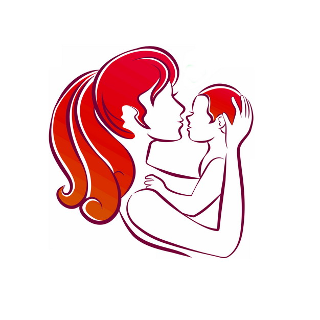 红色线条妈妈抱着孩子母亲节插画947314png图片素材