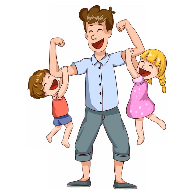 儿女双全卡通孩子吊在爸爸手臂上玩耍父亲节102681png
