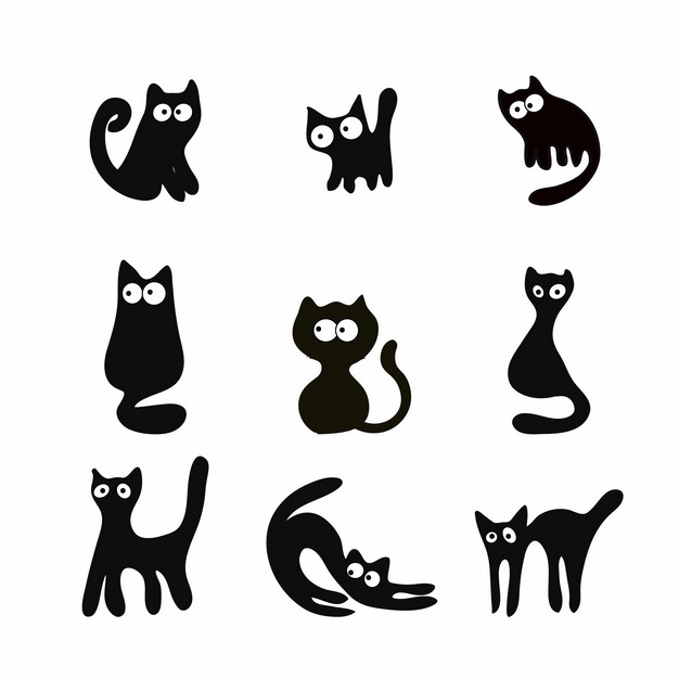 九款卡通黑猫可爱猫咪图案977020图片素材