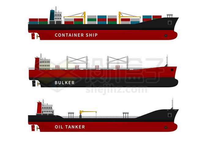 3款大型集装箱货轮散装货船石油运输船等船舶侧面图4723212矢量图片免