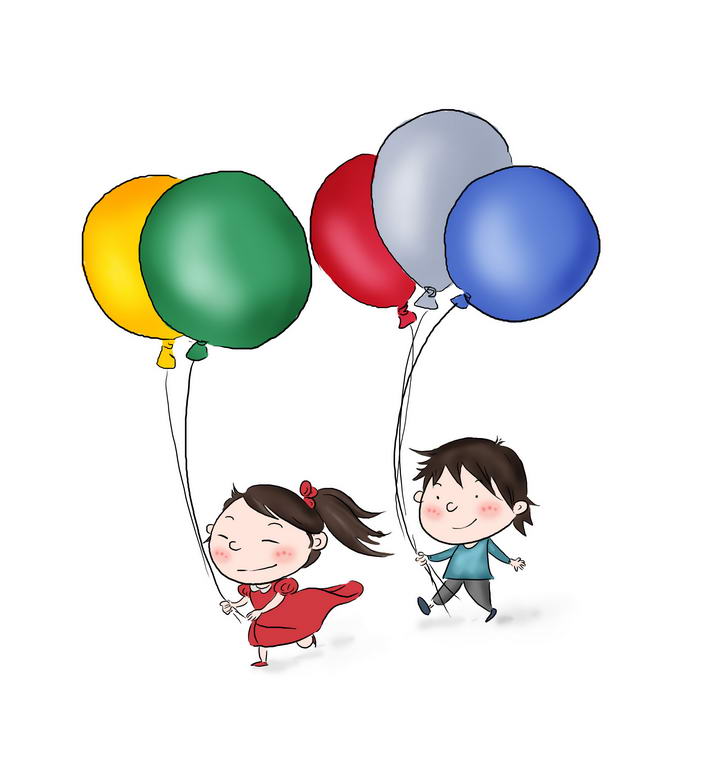 手绘卡通风格两个拿着气球的小孩玩耍图片免抠素材