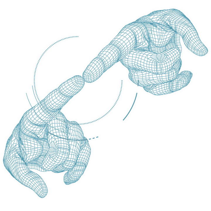科幻风格线条组成的两个手指触碰在一起图片免抠素材