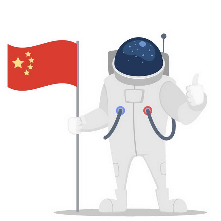 卡通风格拿着中国国旗的宇航员图片免抠素材 设计盒子