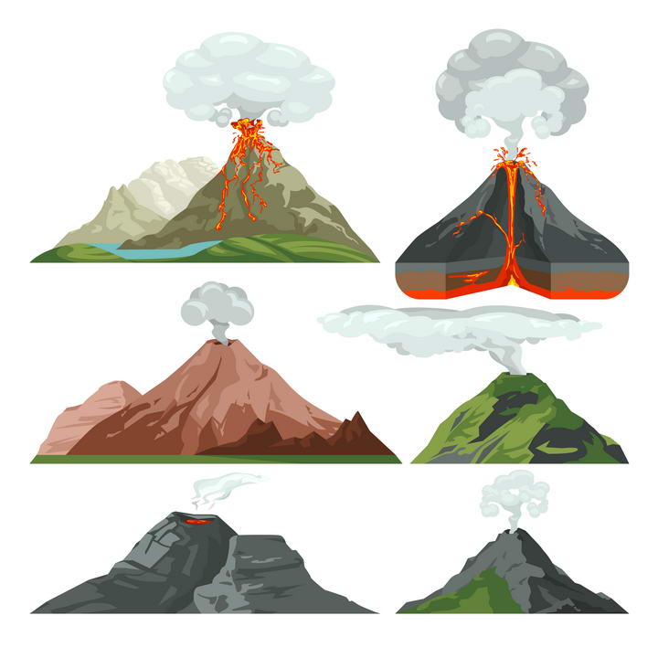 六款各种形态的火山喷发示意图地理地质图片免抠素材