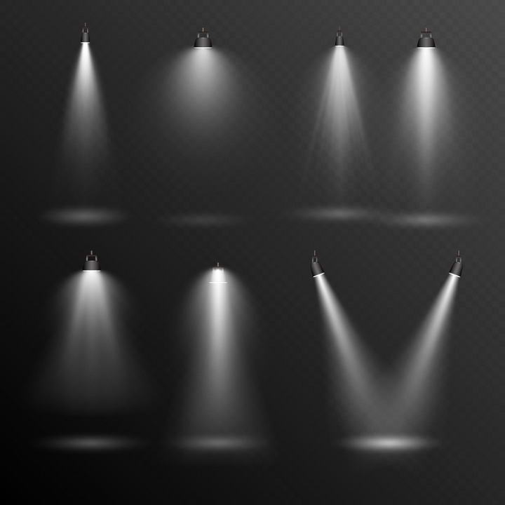 七款白色的舞台灯光效果图片免抠素材