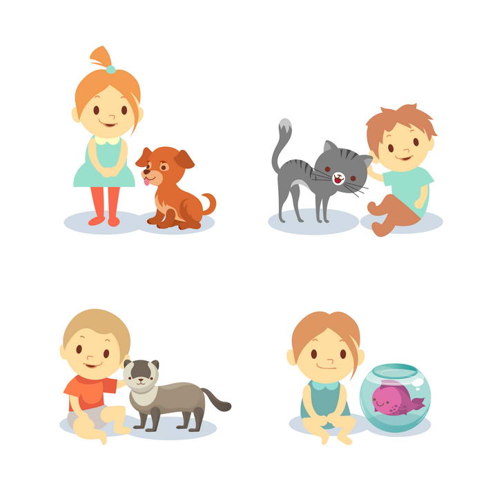 四款卡通可爱儿童和宠物图片免抠素材