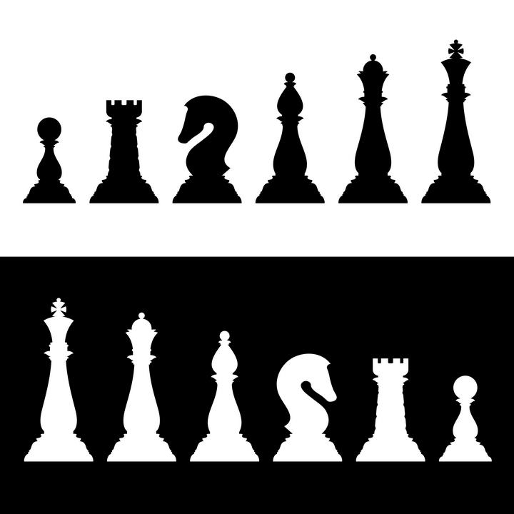 国际象棋六种棋子剪影图片免抠素材