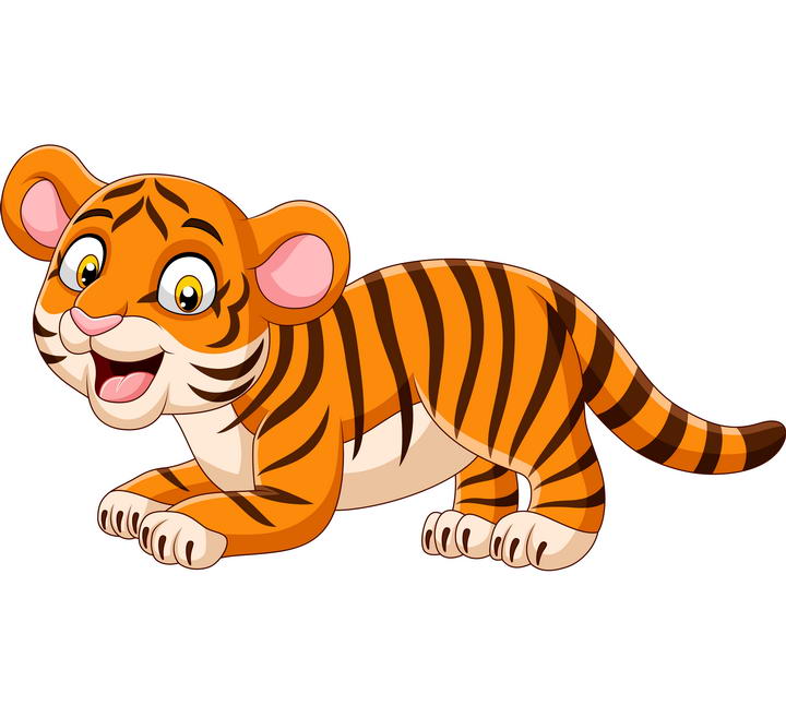 一只正在嬉戏的可爱卡通小老虎动物简笔画图片免抠素材