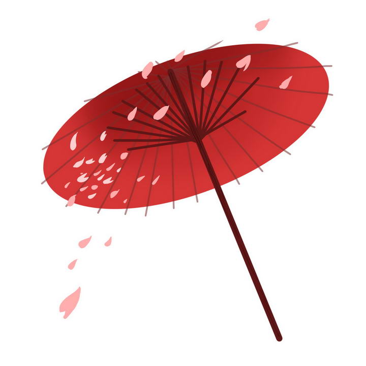 带樱花花瓣的红色雨伞油纸伞图片免抠素材