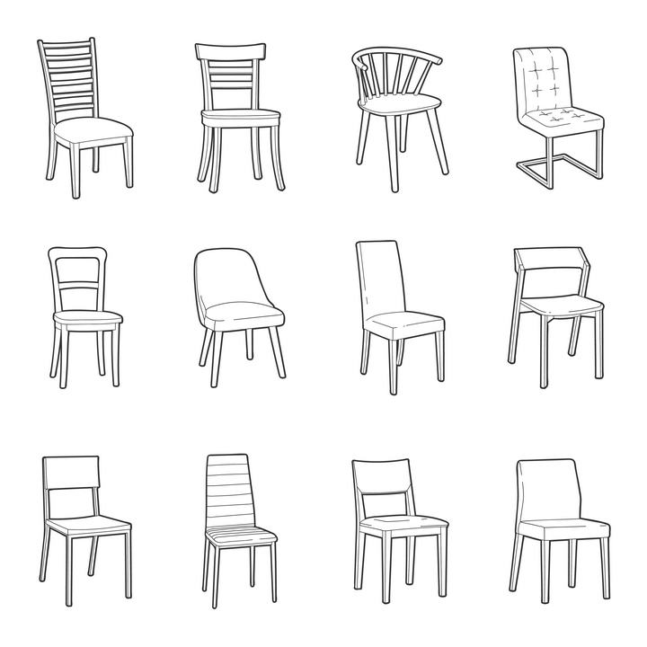 12款简笔手绘风格椅子家具图片免抠素材