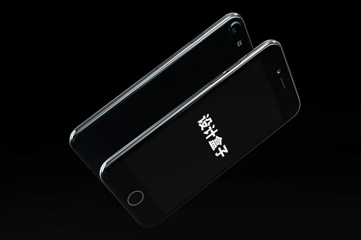 斜放着的暗黑风格苹果iphone手机正方面样机显示模板