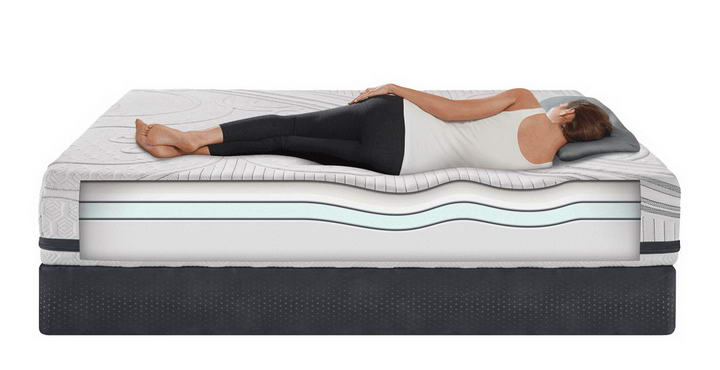 女子躺在床垫上展示效果png图片透明背景免抠素材
