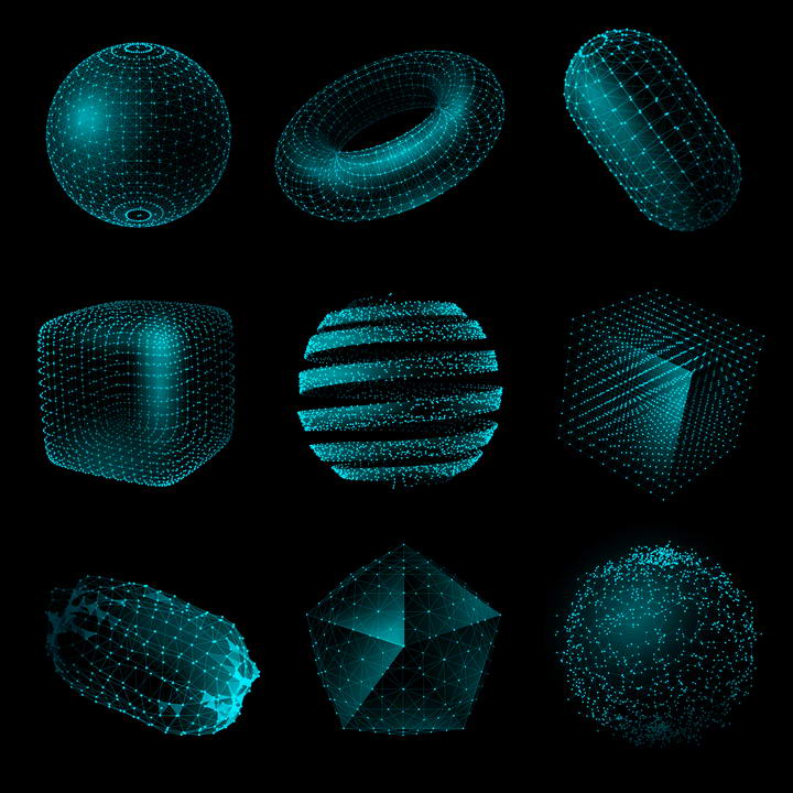 九款创意抽象风格粒子点线组成的各种形状图片免抠素材