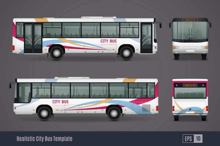 两款逼真的公交车巴士客车双视图图片免抠素材