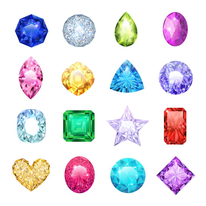 16款各种颜色和造型的水晶宝石图片免抠素材