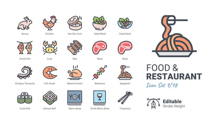 卡通风格上兔肉鱼肉等肉食美食轻拟物图标图片免抠素材