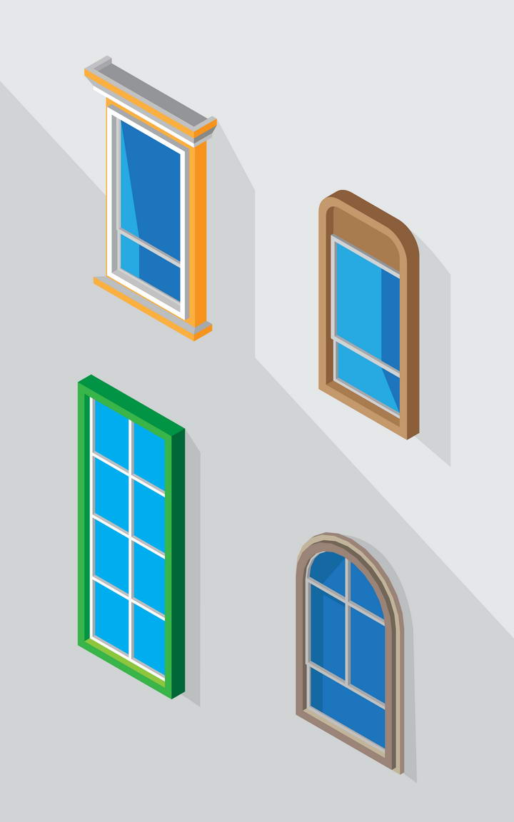 四款2.5D风格的蓝色玻璃窗户图片免抠素材