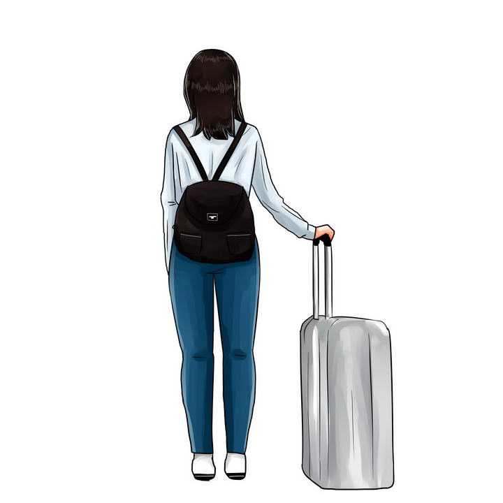 拖行李箱的女人背影图片