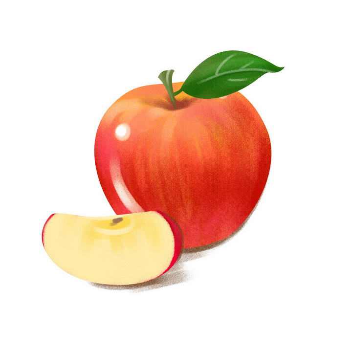手绘风格切开的红苹果水果图片免抠素材