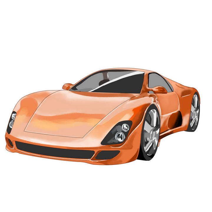 手绘风格橙色超级跑车图片免抠素材