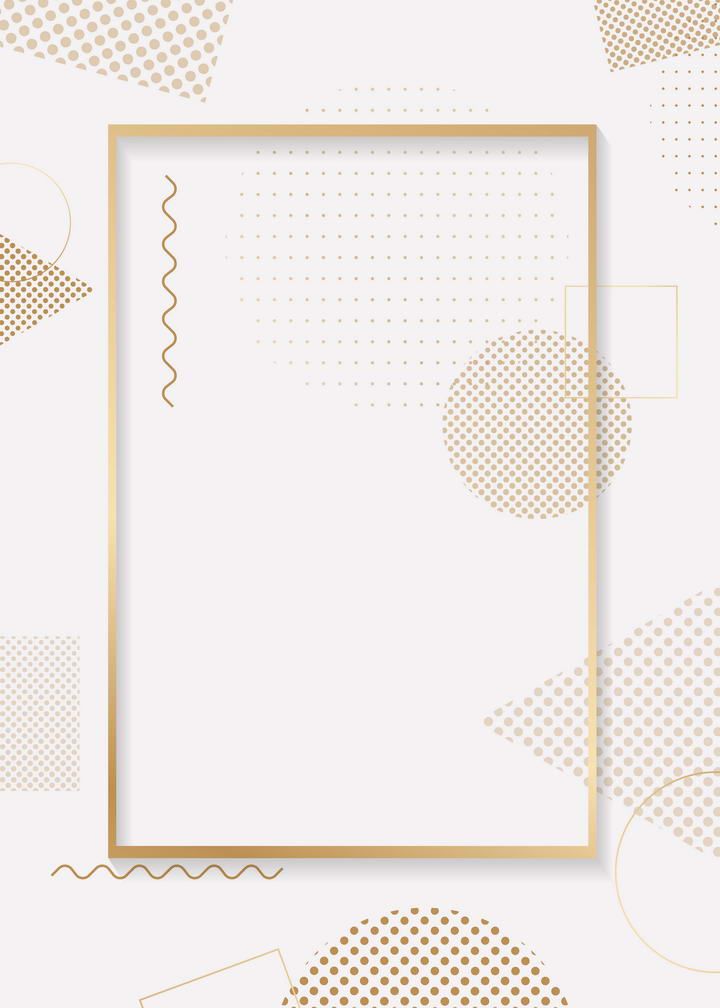 孟菲斯风格的竖版金色图案文本框边框图片免抠素材