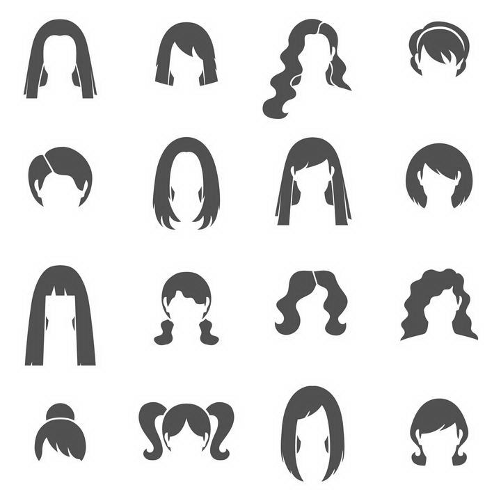 16款简约黑色风格的女性发型图片大全免抠素材