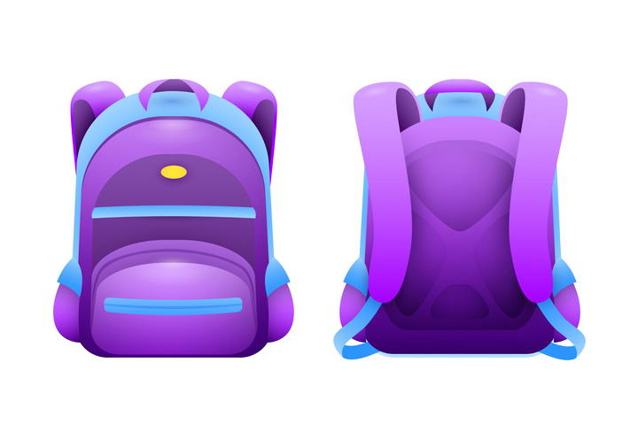 一款紫色的书包双肩包背包正反两面图片免扣素材