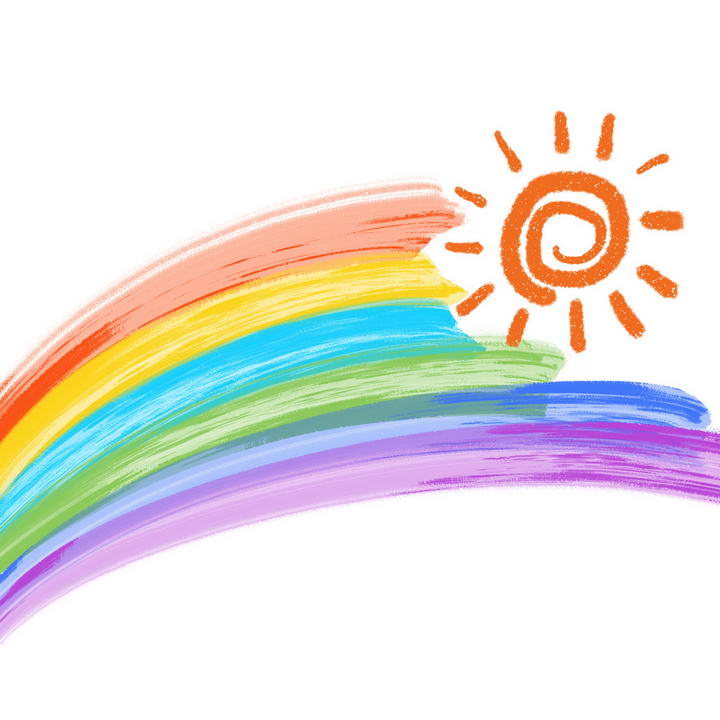 手绘涂鸦风格太阳和七彩虹图案图片免抠素材