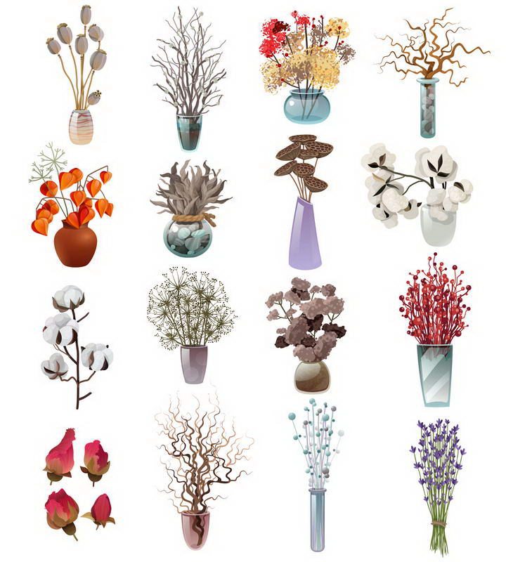 16款各种风格的干花插花艺术花艺图片免抠素材