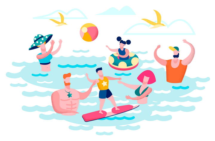 扁平插画风格正在游泳夏日旅游图片免抠素材