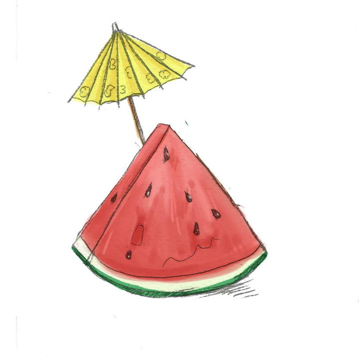 彩色水彩画风格夏天切开的西瓜水果图片免抠素材