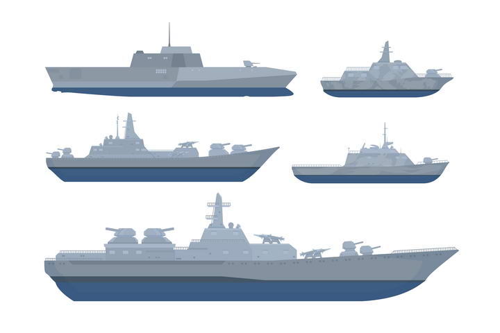 5款护卫舰导弹艇等战舰军舰侧视图图片免抠素材