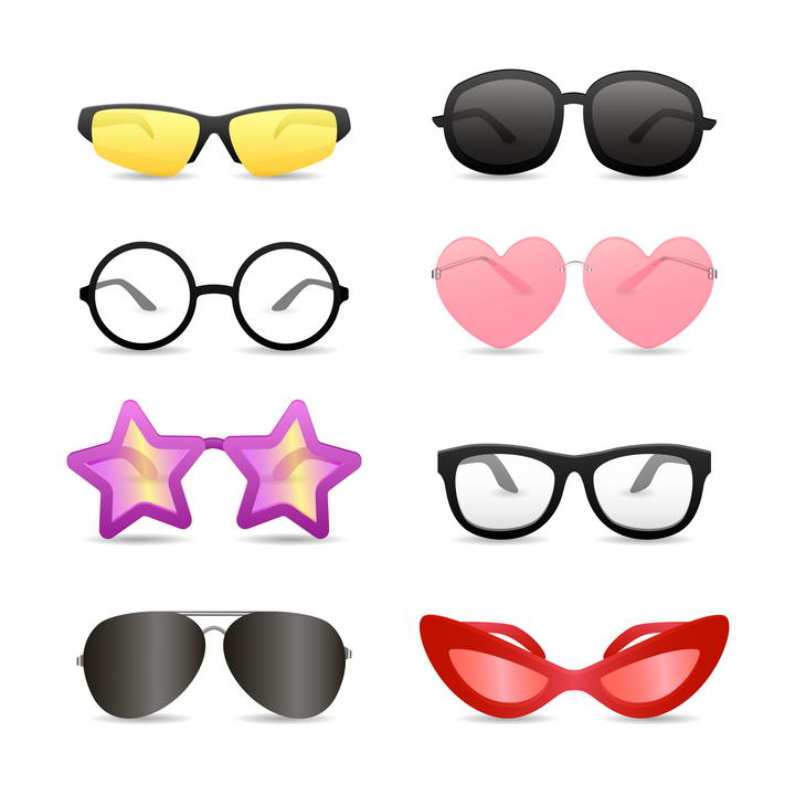 8款各种不同风格的时尚眼镜图片免抠素材