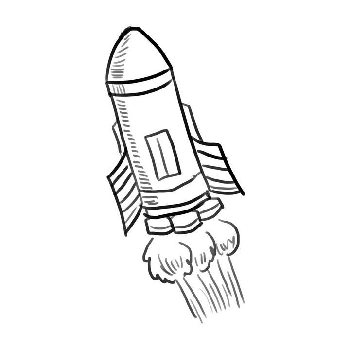 手绘线条素描风格火箭简笔画图片免抠素材