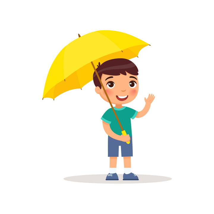 卡通可爱风格打着小黄伞的男孩儿童节图片免抠素材