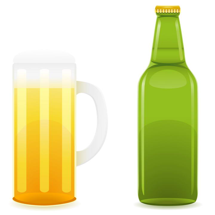 绿色啤酒瓶和啤酒杯图片免抠素材