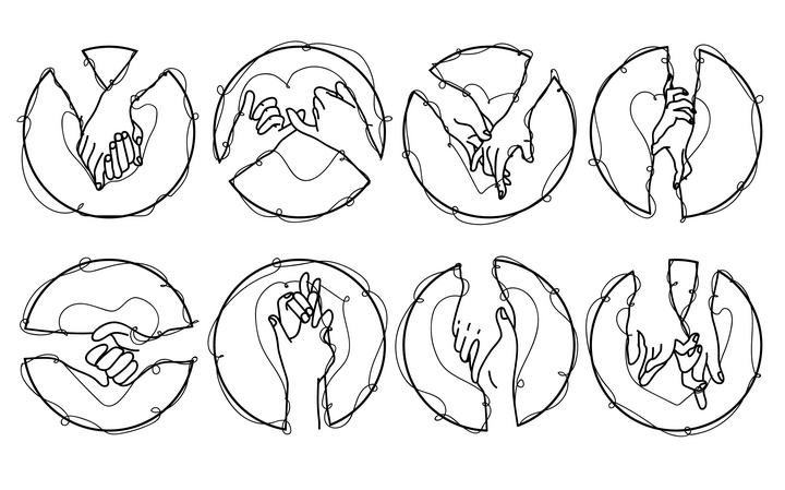 8款抽象线条组成的手牵手手拉手图片免抠素材