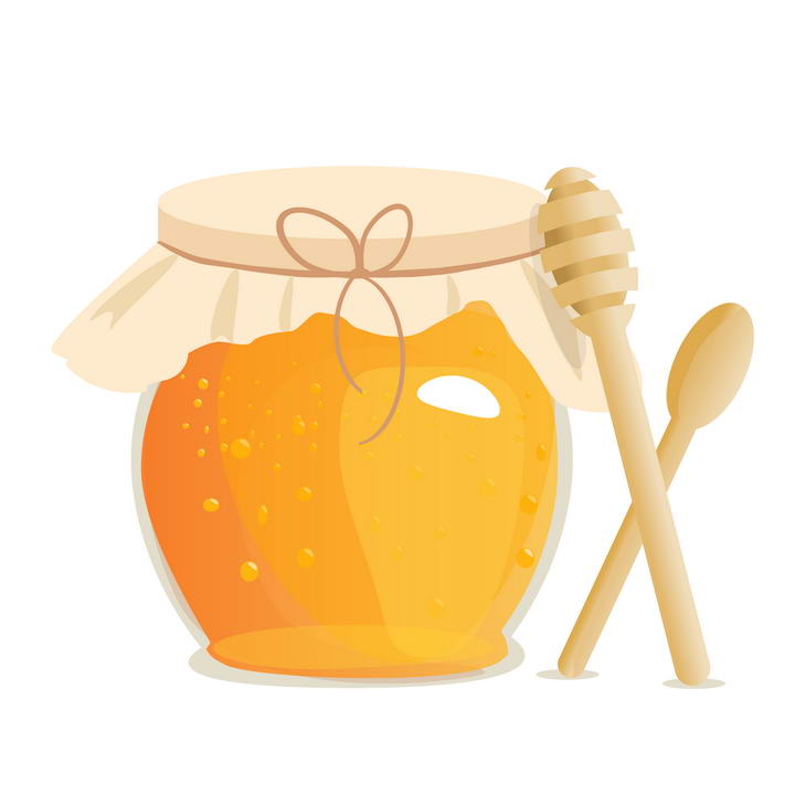 封装起来的圆形玻璃罐中的蜂蜜美食和蜂蜜棒免抠矢量图片素材
