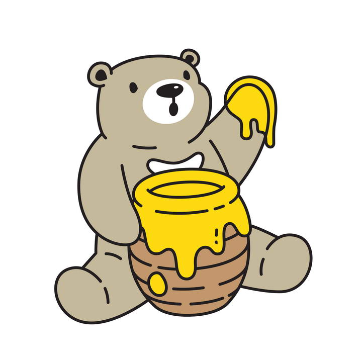 卡通风格的吃蜂蜜的小熊免抠矢量图片素材