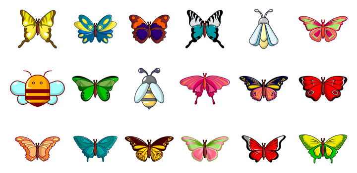 18款彩色卡通风格蜜蜂蝴蝶等昆虫免抠矢量图片素材