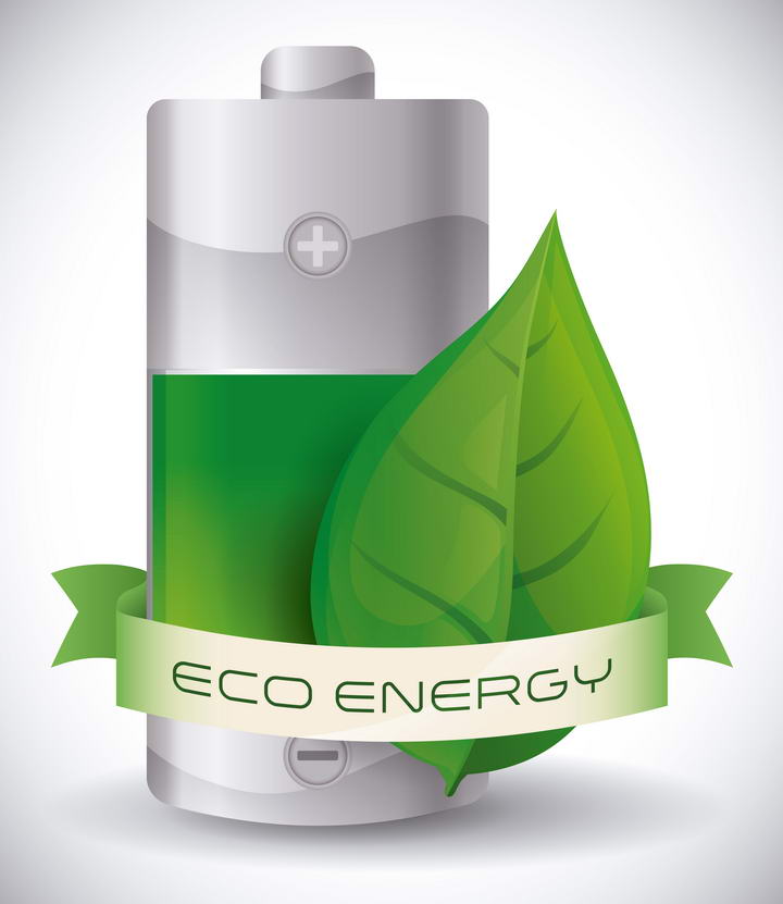 绿色树叶装饰的节能环保电池新能源图标免抠矢量图片素材