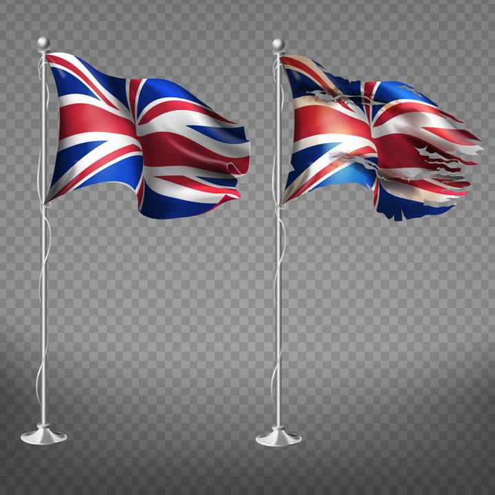 两款飘扬的破烂英国国旗图片免抠素材
