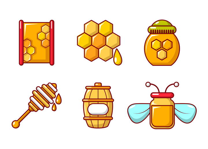 6款卡通风格蜂蜜蜂巢蜜免抠矢量图片素材
