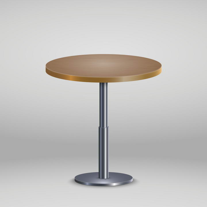 金属银色底座和木质桌面的圆桌桌子免抠矢量图片素材